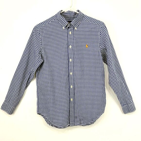 Ralph Lauren Blue Label Blue White Gingham Plaid Button Down Long Sleeve Shirt - Picture 1 of 13